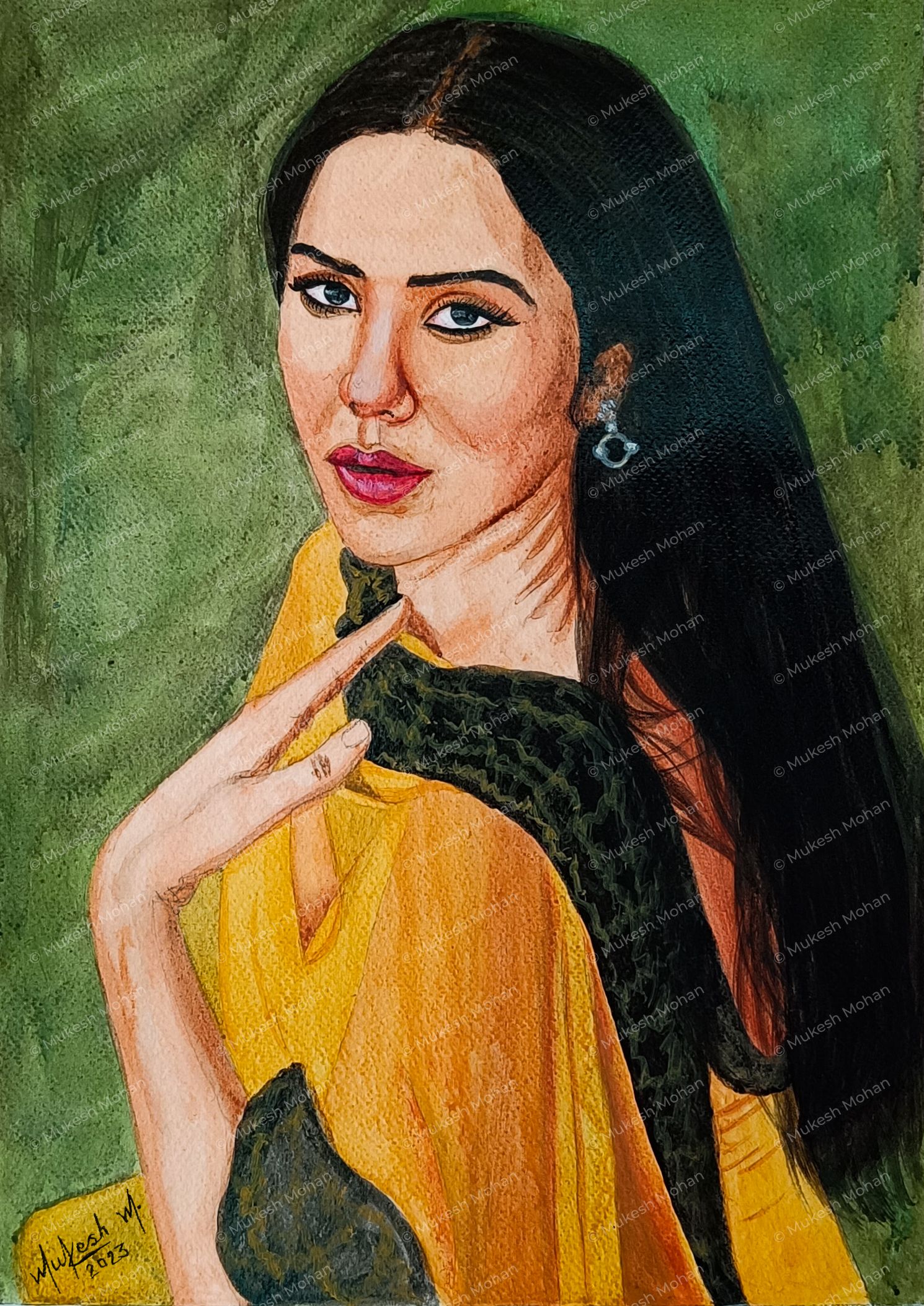 Sonam bajwa portrait painting - Acrylic painting with watercolor effect