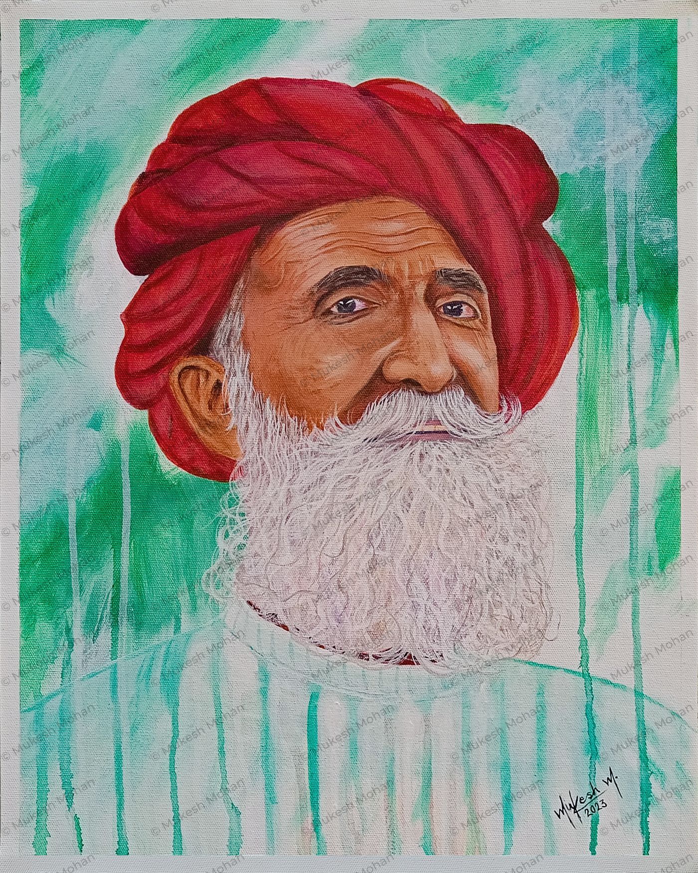 A turbaned rajasthani old man portrait painting – Original artwork