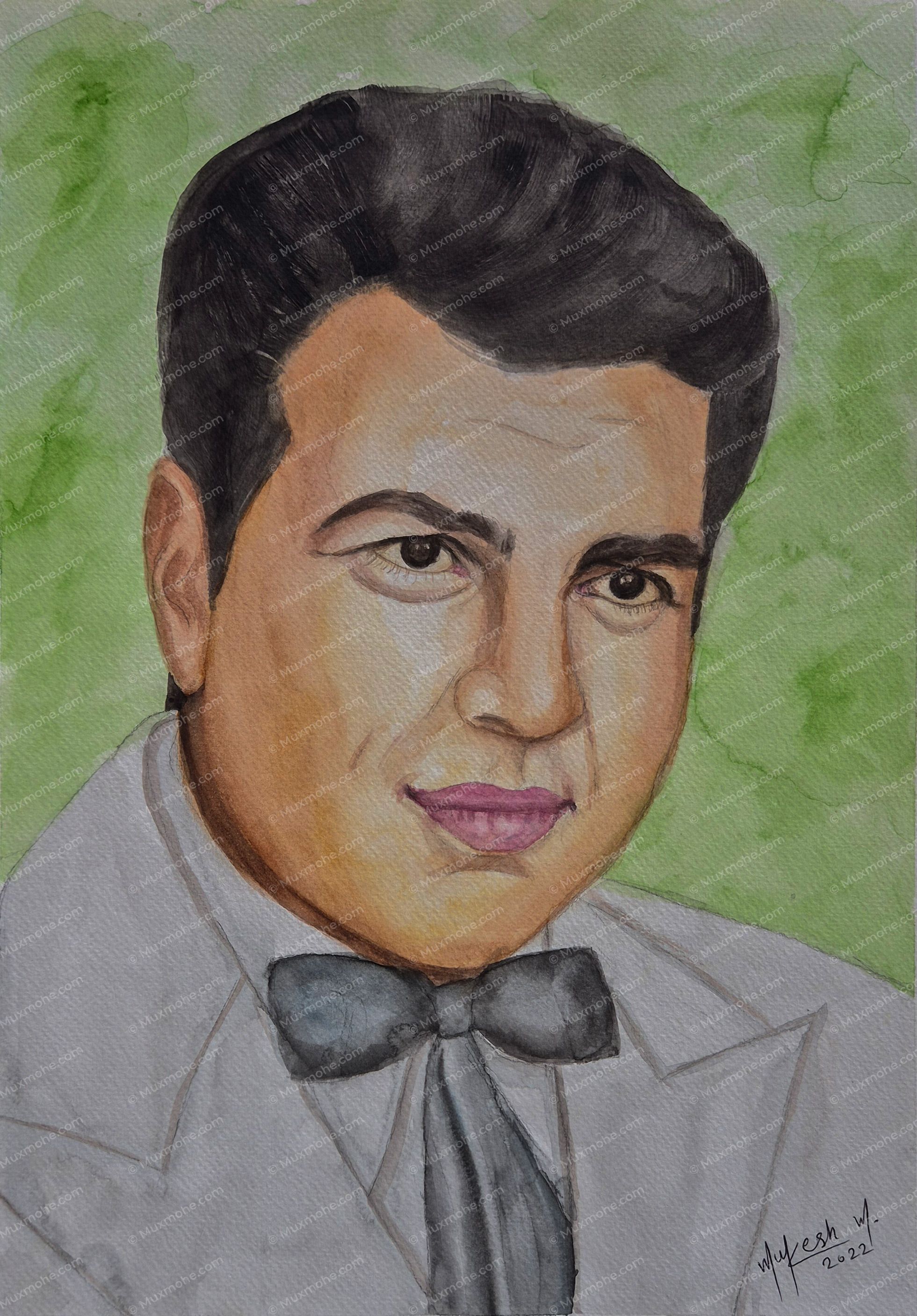 Bollywood Legend Dharmendra Watercolor Painting