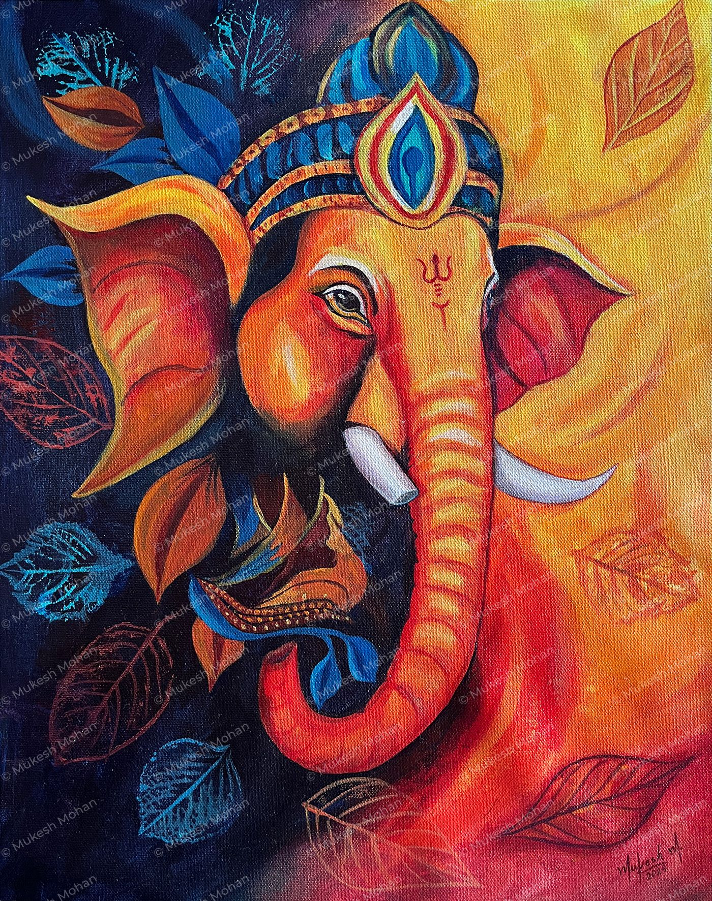 Mangal-Roop Lord Ganesha Acrylic Painting on Canvas