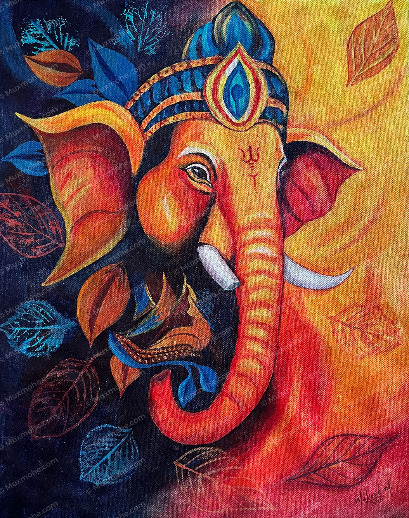 Mangal-Roop Lord Ganesha Acrylic Painting on Canvas
