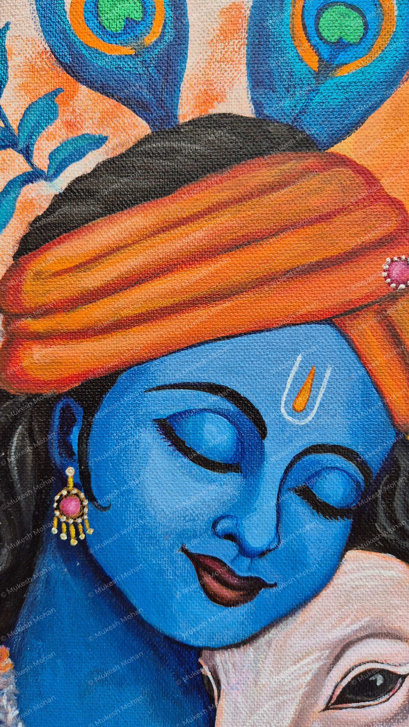 Lord Krishna with Cow Acrylic Painting