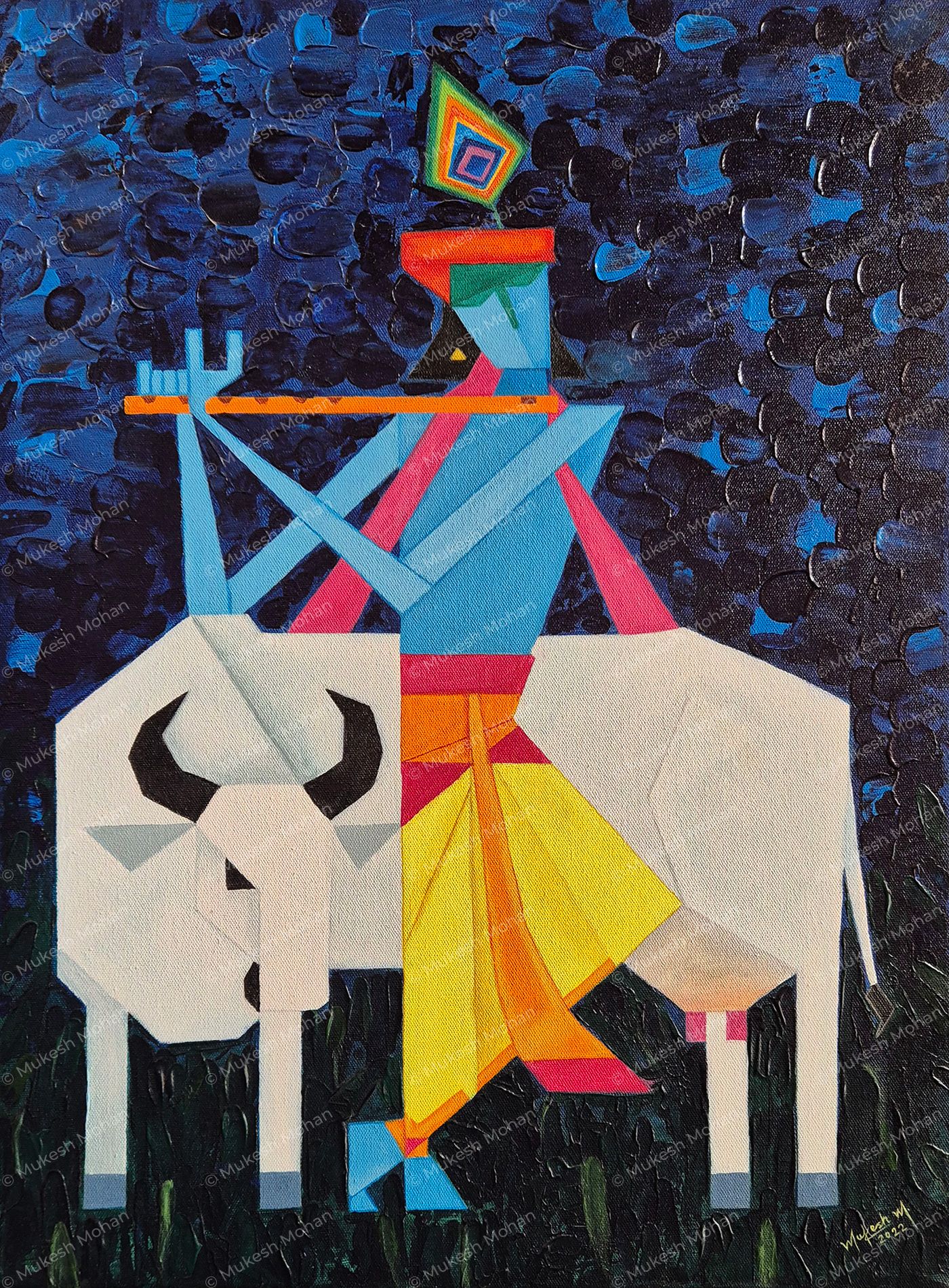 Lord Krishna Modern Art - Acrylic Painting