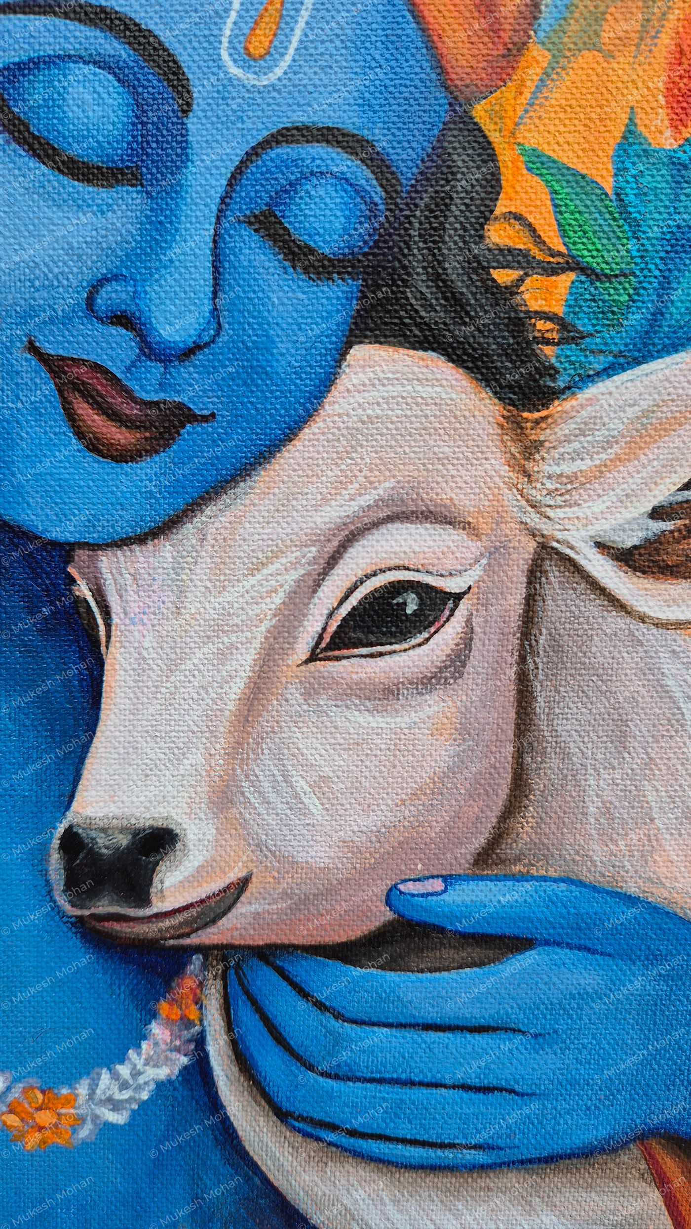 Lord Krishna with Cow Acrylic Painting