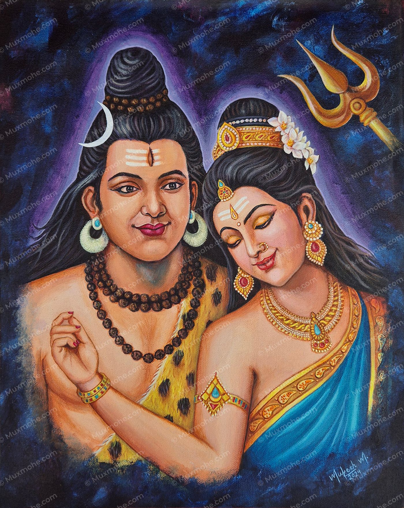 Kailasa Anuraga - Portrait of lord shiva-parvati in acrylic colors