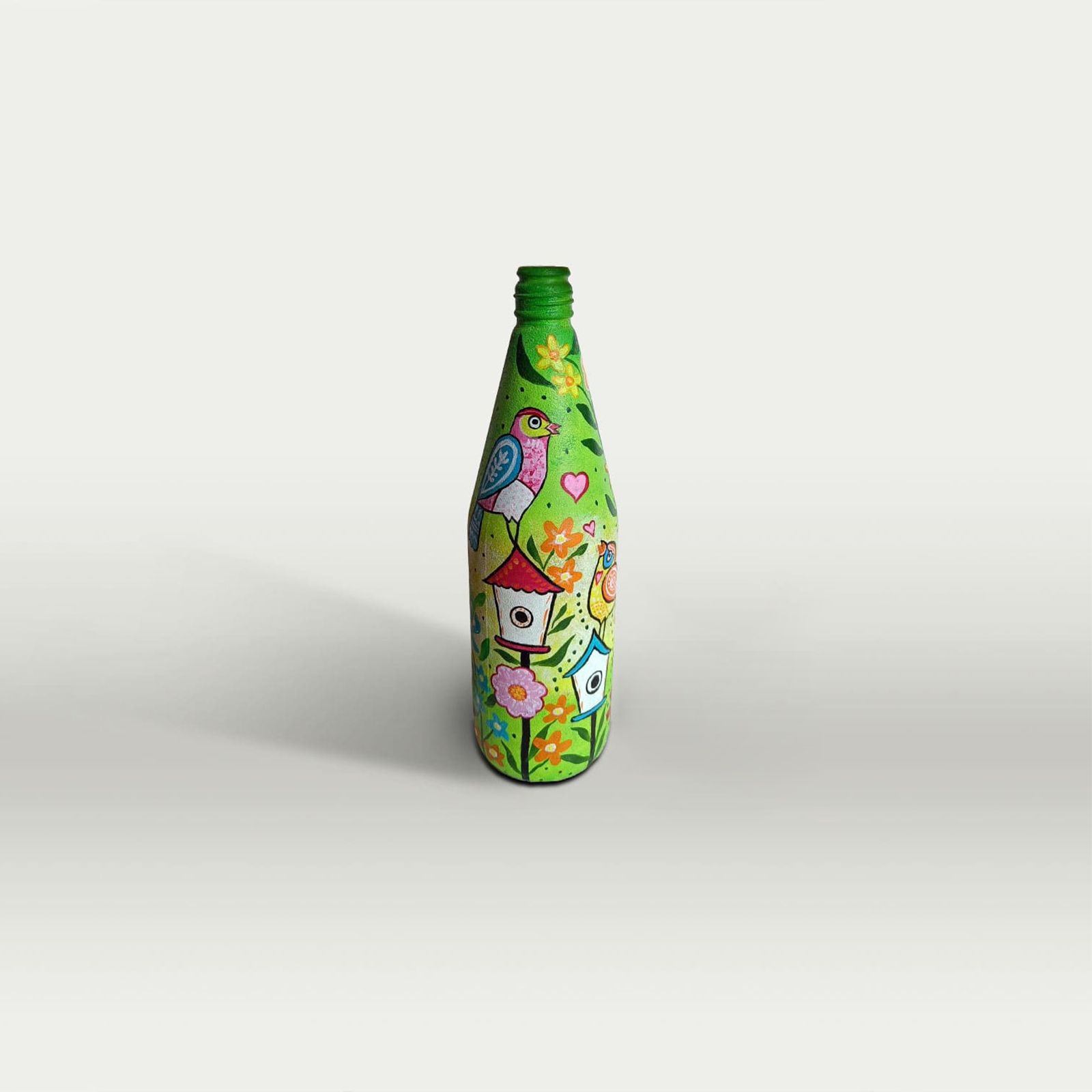 Nature Artwork on Glass bottle with Acrylic colors for Home Decor