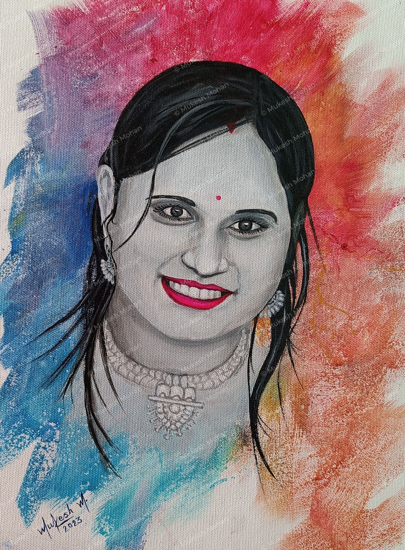 Artistic acrylic portrait painting on canvas